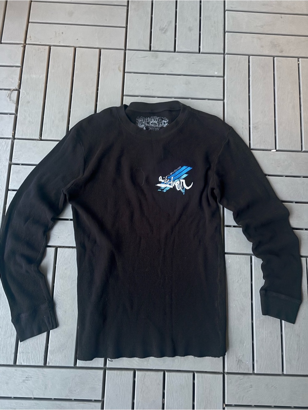 Quiksilver Black Long-Sleeve Thermal Shirt with Blue Graphic